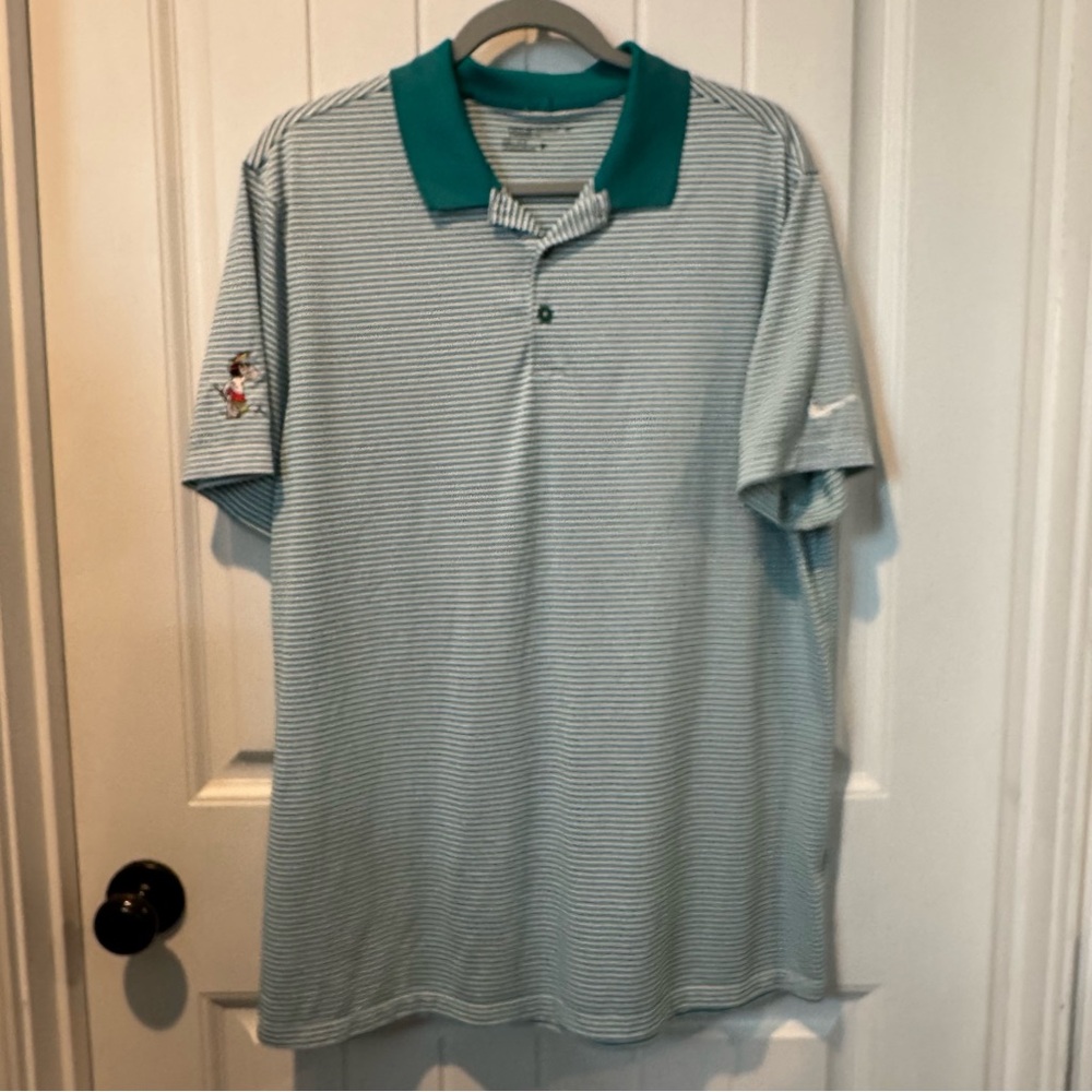 Nike Golf Men's Dri Fit Polo Shirt - Teal and White Stripes size L